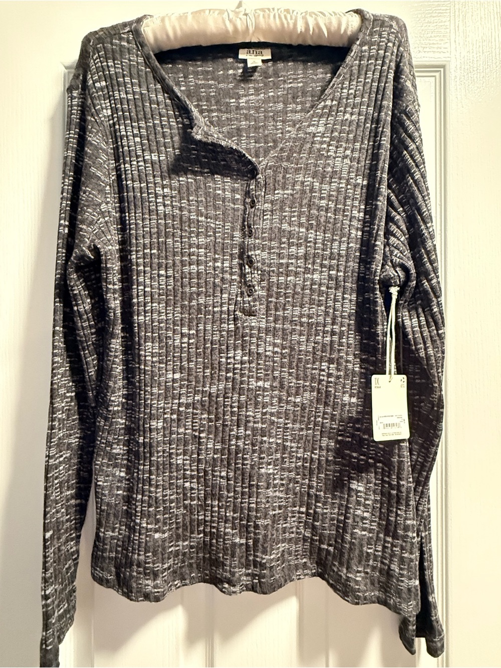 a.n.a Gray Ribbed Henley Long-Sleeve Sweater